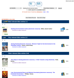 Screenshot of library catalogue